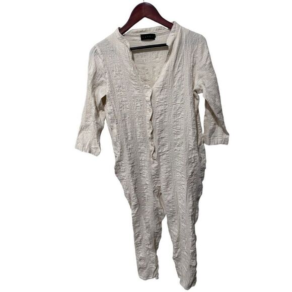 Hatch The Taylor Crinkled Cotton-Blend Maternity Jumpsuit One Piece Cream XS - Picture 3 of 12